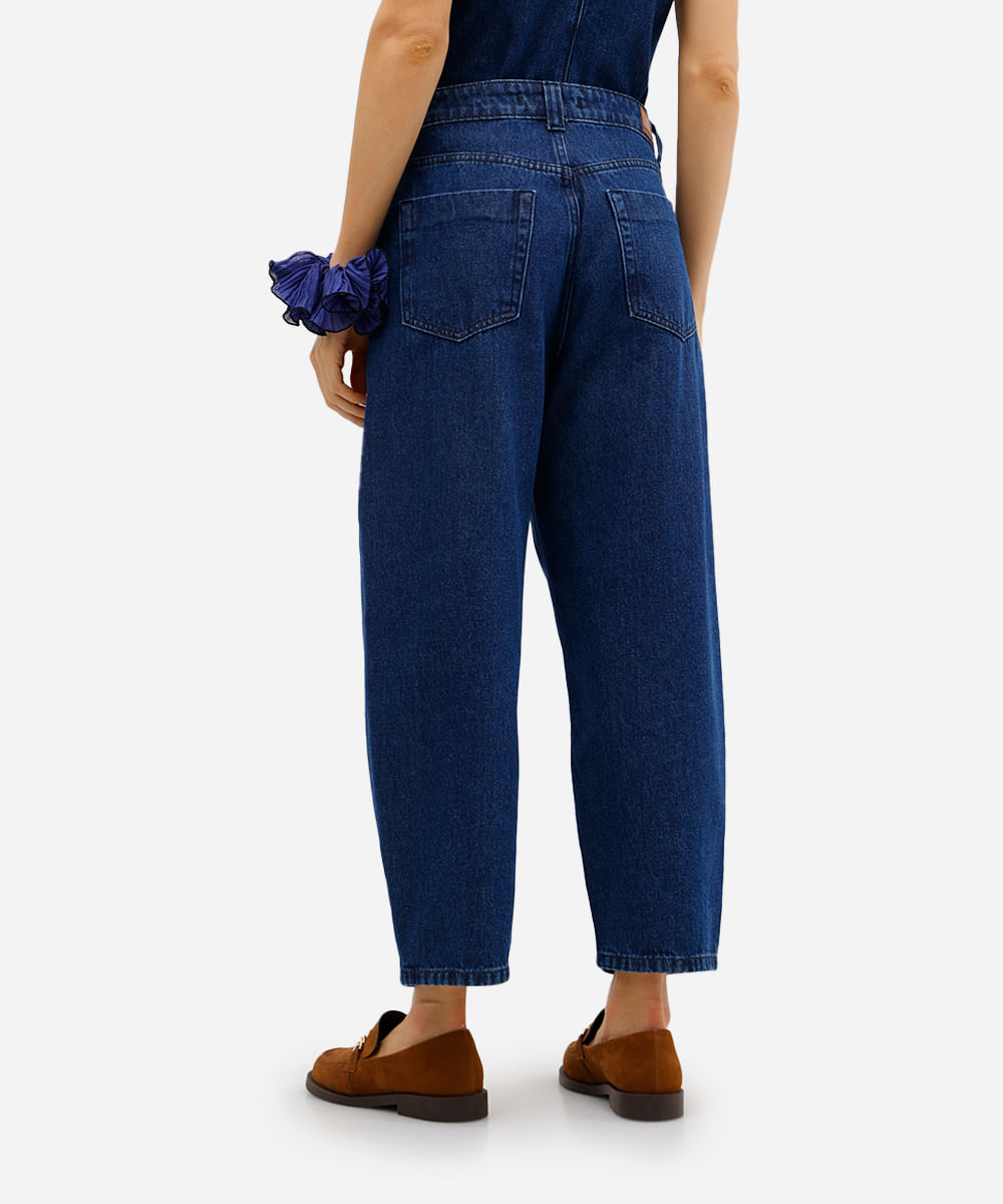calça barrel feminina jeans cintura alta azul