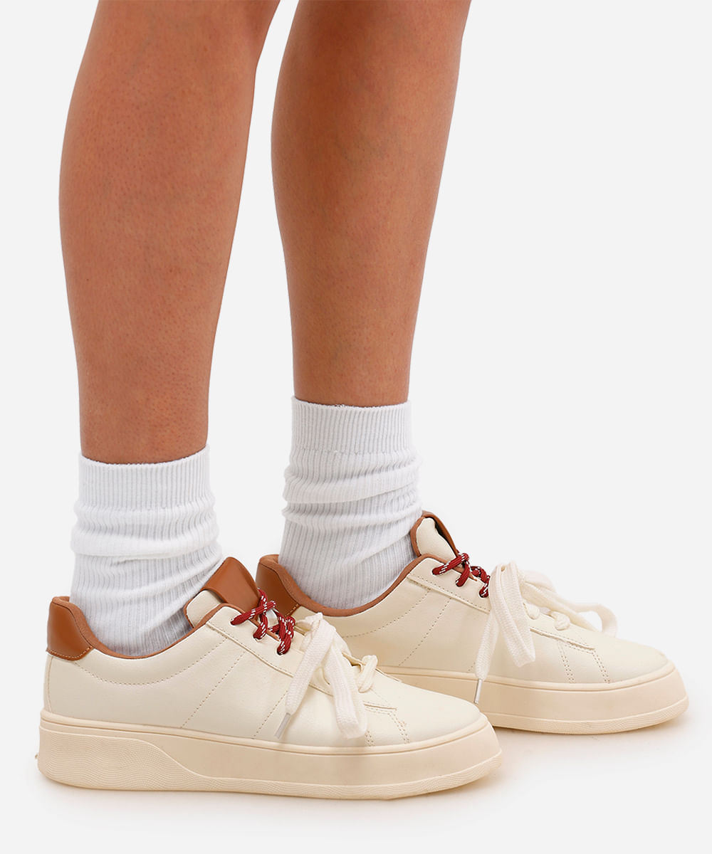 tênis plataforma cadarço duplo oneself branco