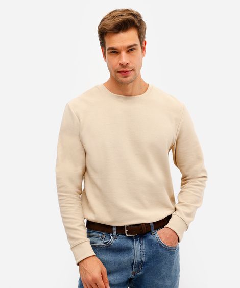 camiseta masculina manga longa texturizada bege