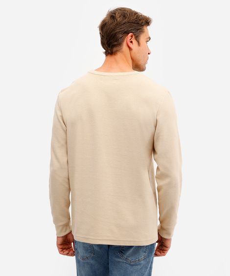 camiseta masculina manga longa texturizada bege