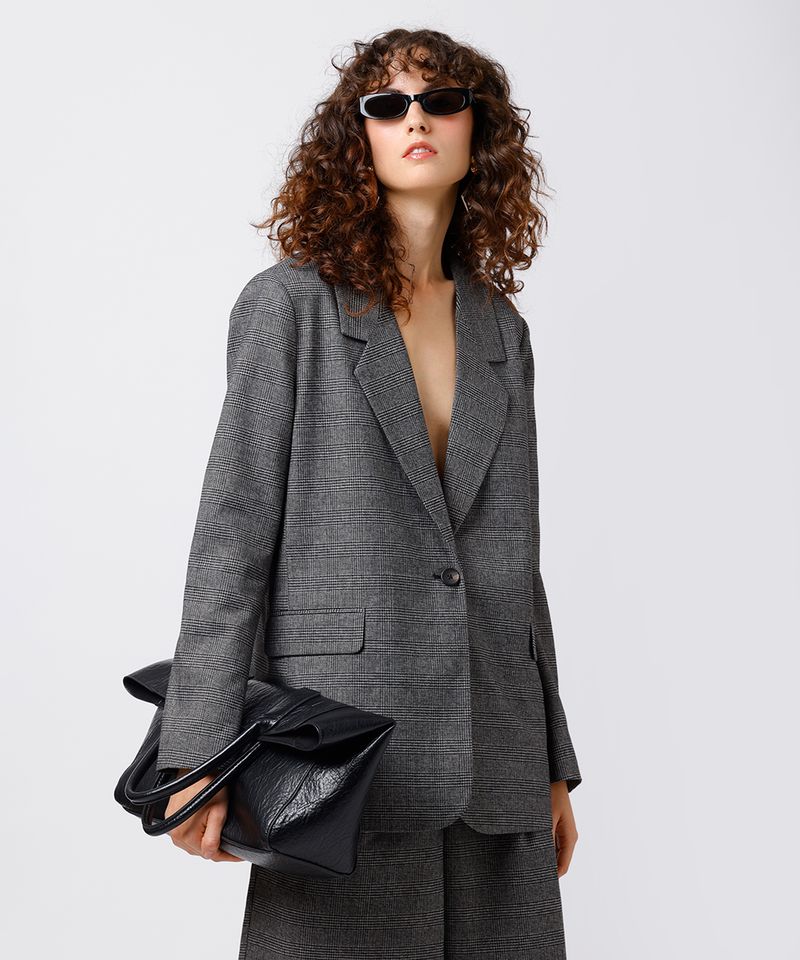 blazer feminino de alfaiataria oversized xadrez mindset cinza