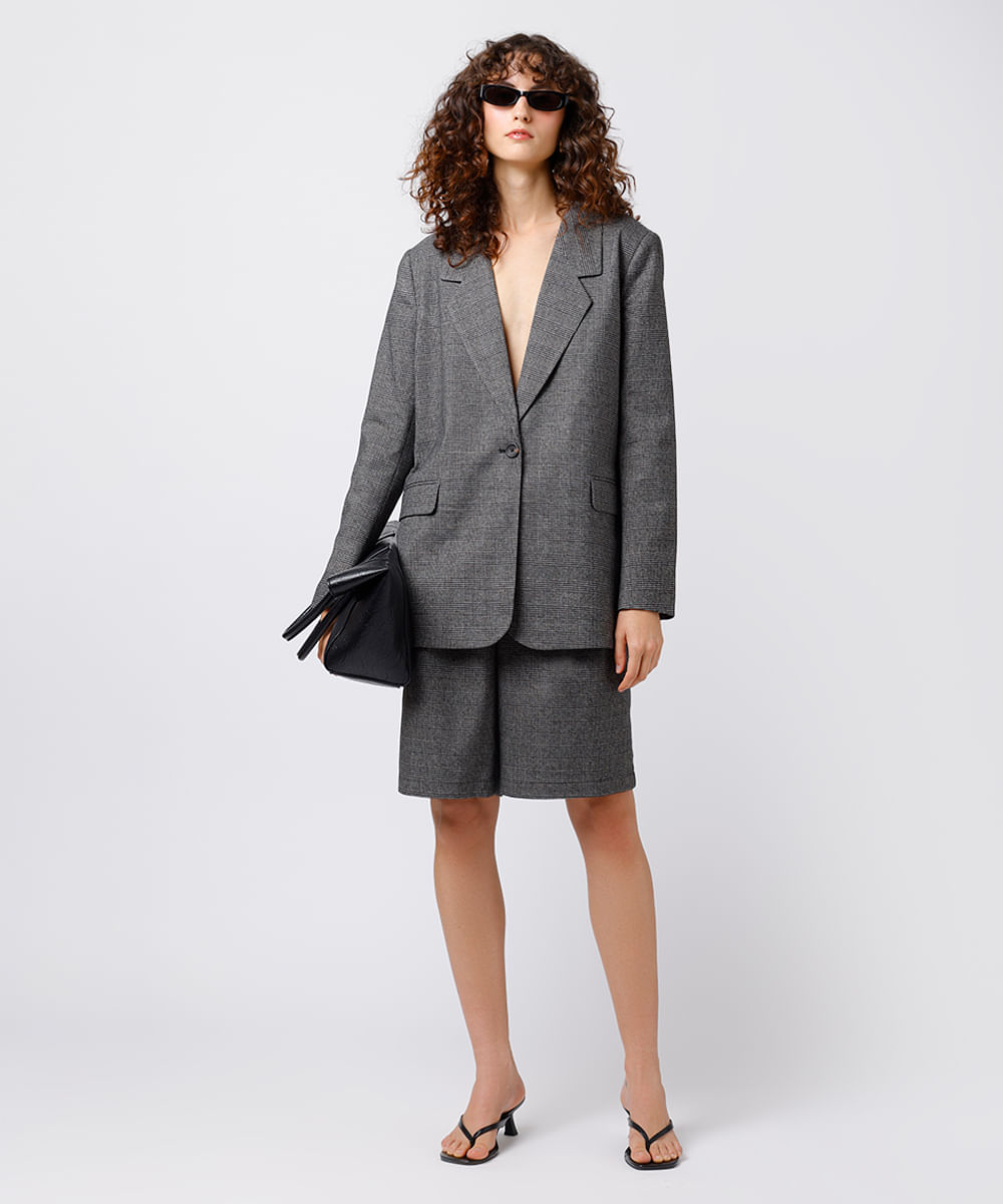 blazer feminino de alfaiataria oversized xadrez mindset cinza