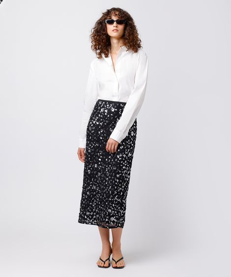 saia midi feminina de paetê com fenda mindset preta