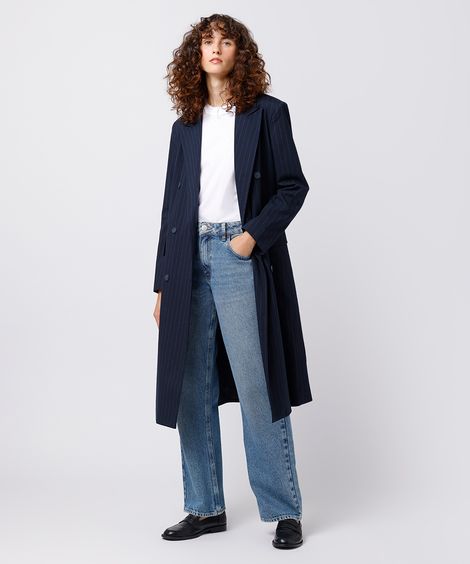 blazer feminino de alfaiataria alongado risca de giz mindset azul