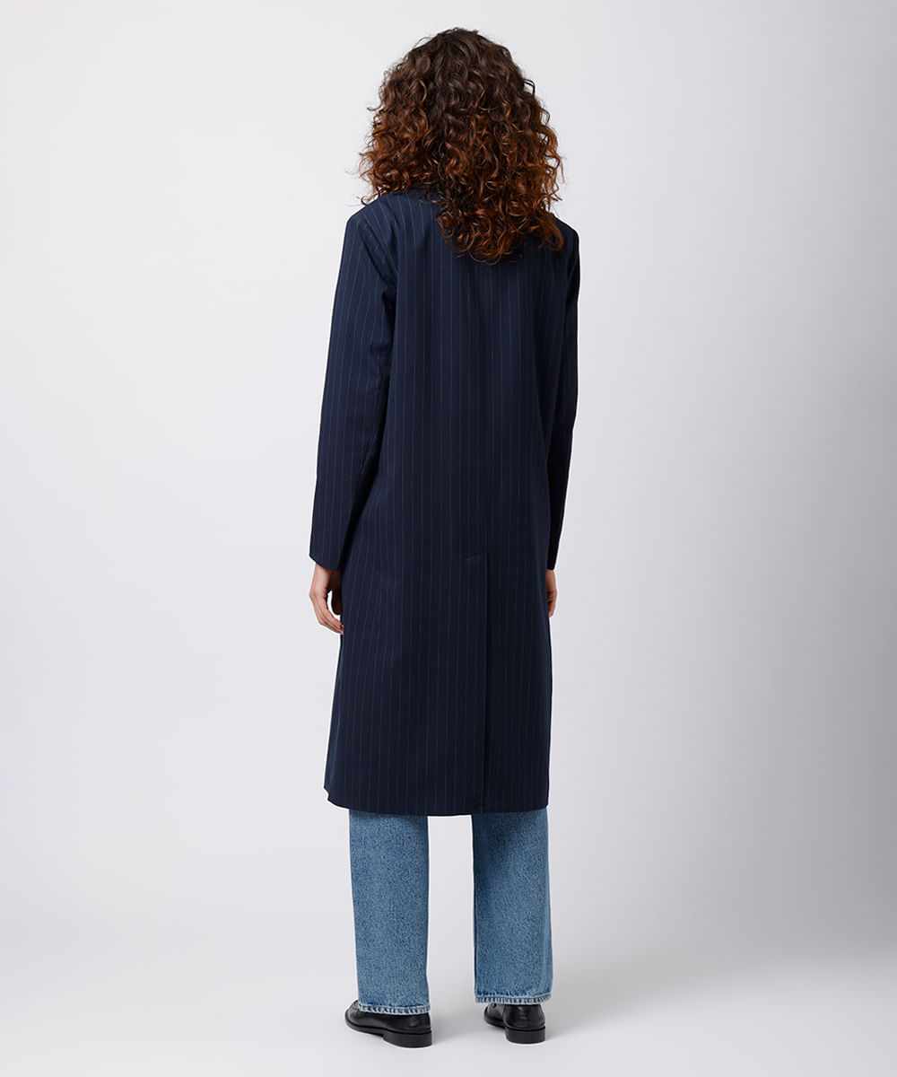 blazer feminino de alfaiataria alongado risca de giz mindset azul