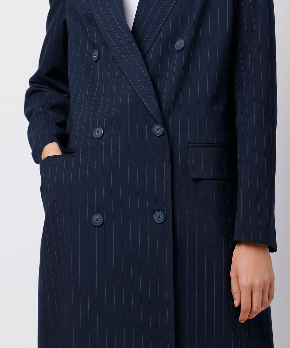 blazer feminino de alfaiataria alongado risca de giz mindset azul
