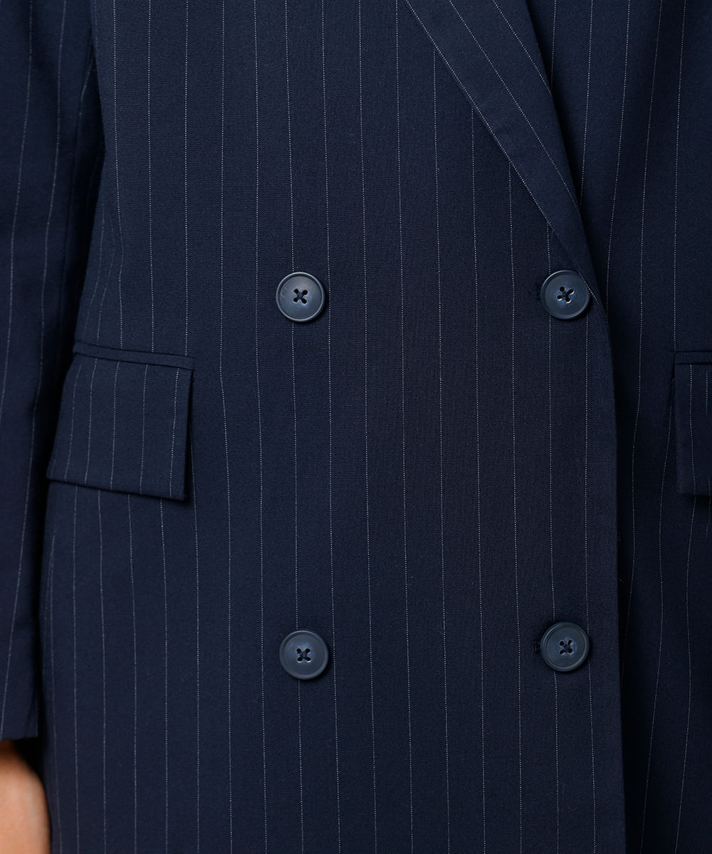 blazer feminino de alfaiataria alongado risca de giz mindset azul
