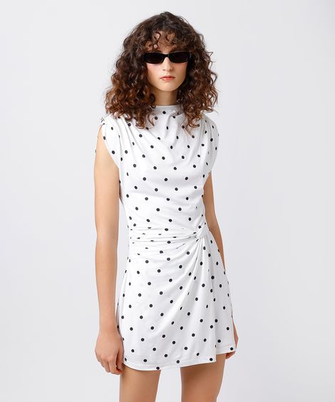 vestido curto feminino com pregas e transpasse mindset off white