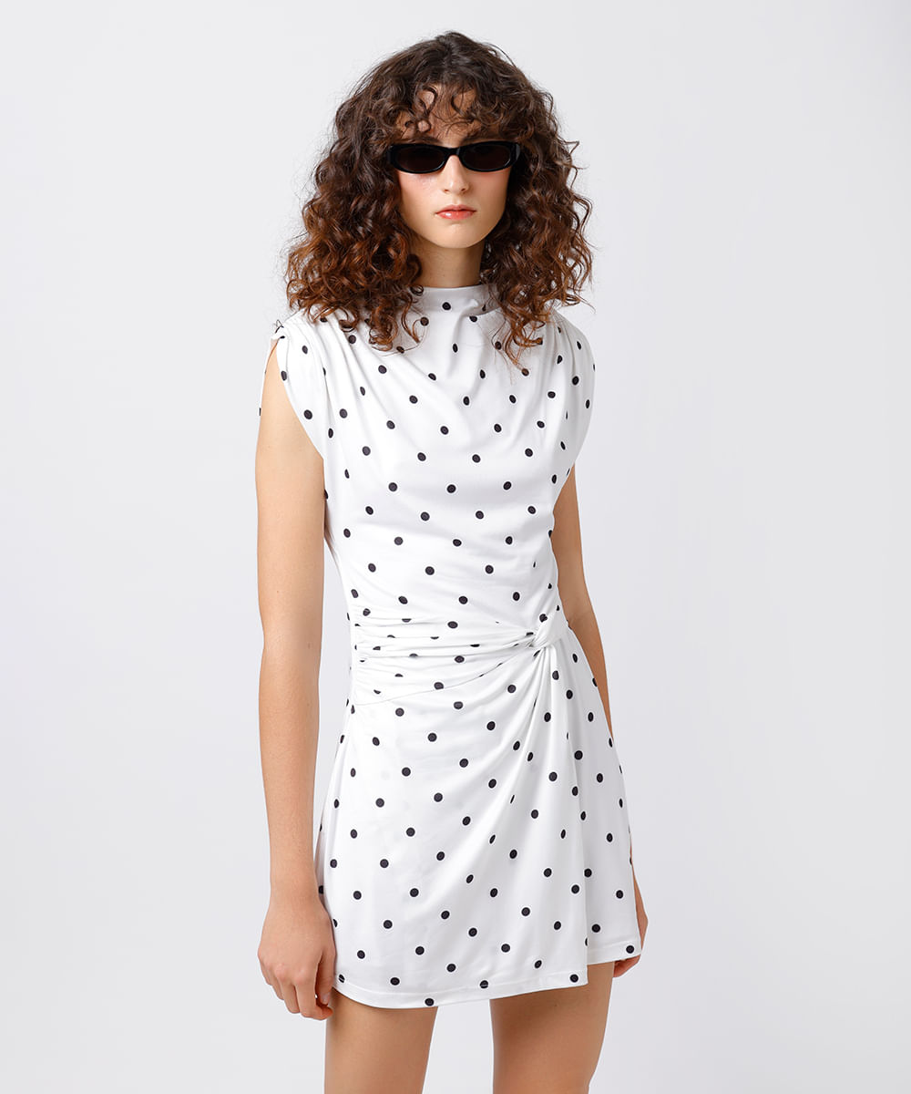 vestido curto feminino com pregas e transpasse mindset off white