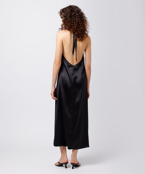 vestido midi feminino frente única acetinado mindset preto