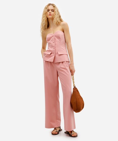 calça feminina de alfaiataria com pregas rosa