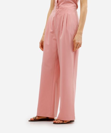 calça feminina de alfaiataria com pregas rosa