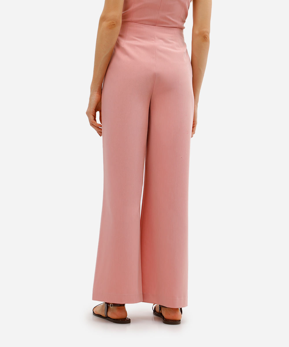 calça feminina de alfaiataria com pregas rosa