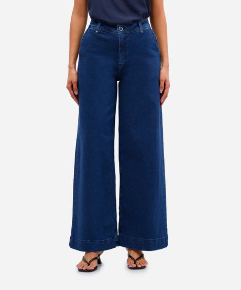calça wide leg feminina jeans cintura alta azul