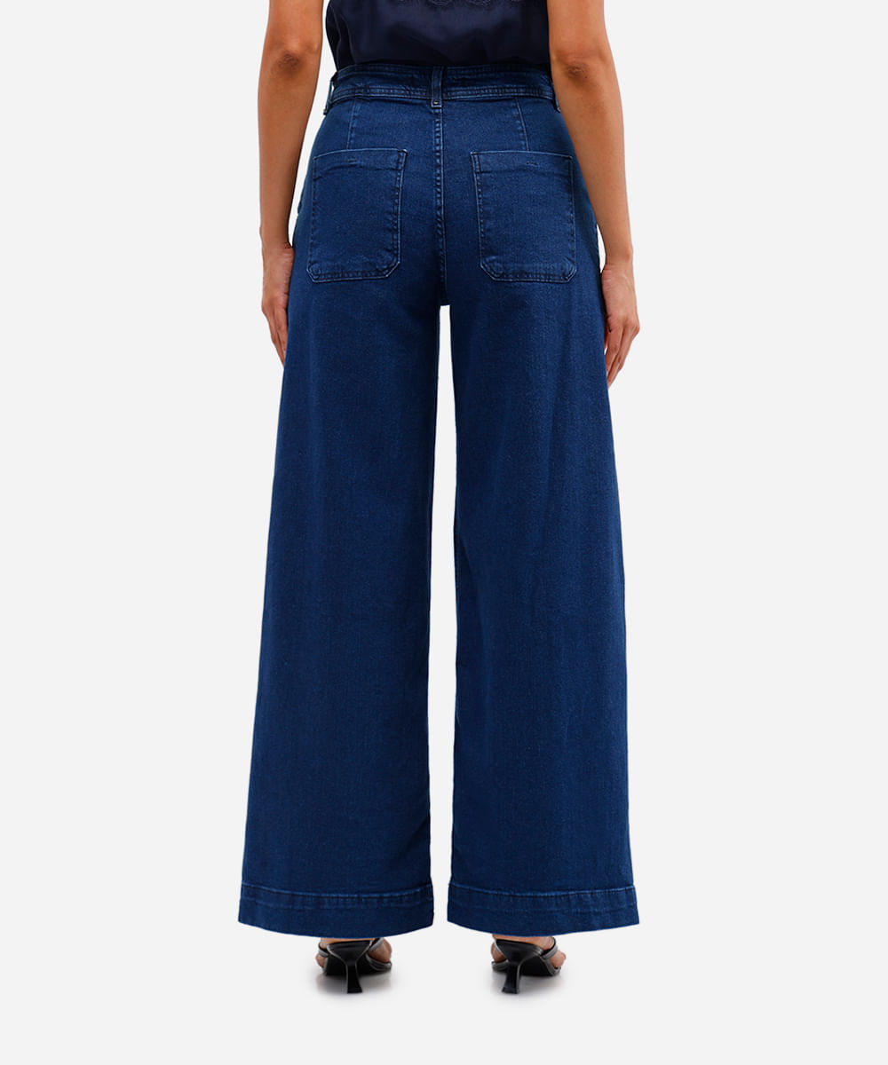 calça wide leg feminina jeans cintura alta azul