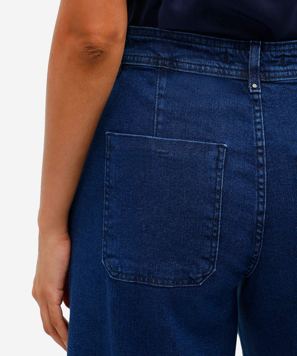 calça wide leg feminina jeans cintura alta azul
