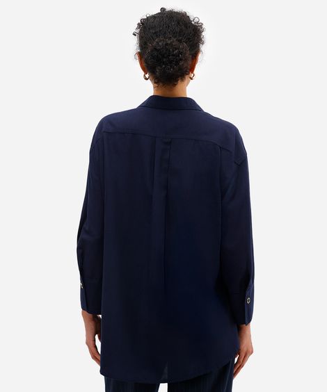 camisa feminina com linho azul