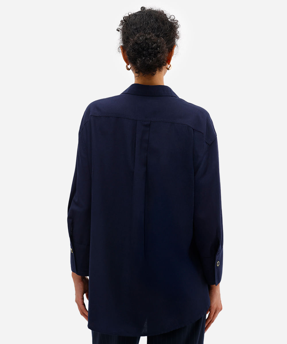 camisa feminina com linho azul