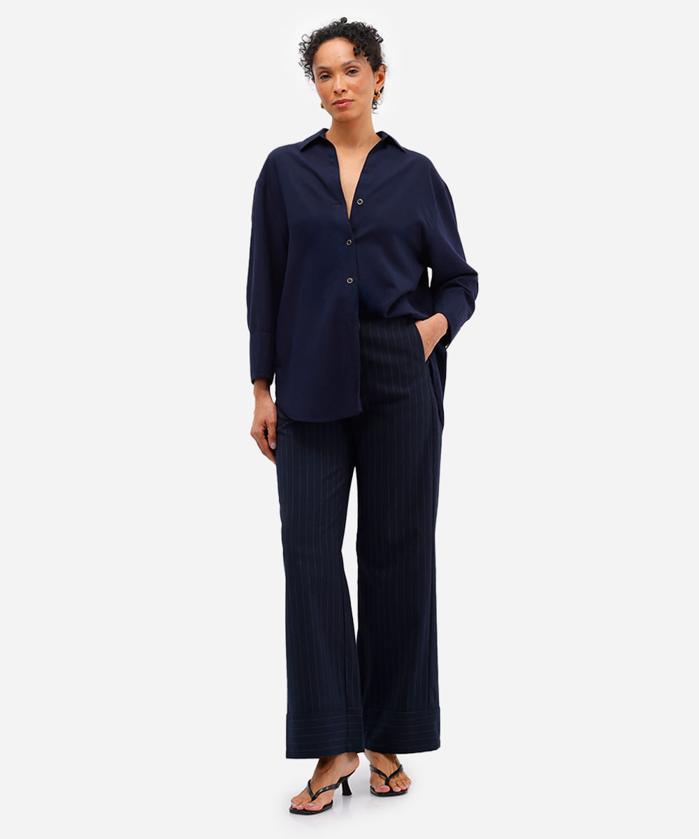 camisa feminina com linho azul