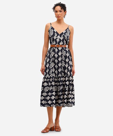 vestido midi feminino de viscose com recorte arabescos preto