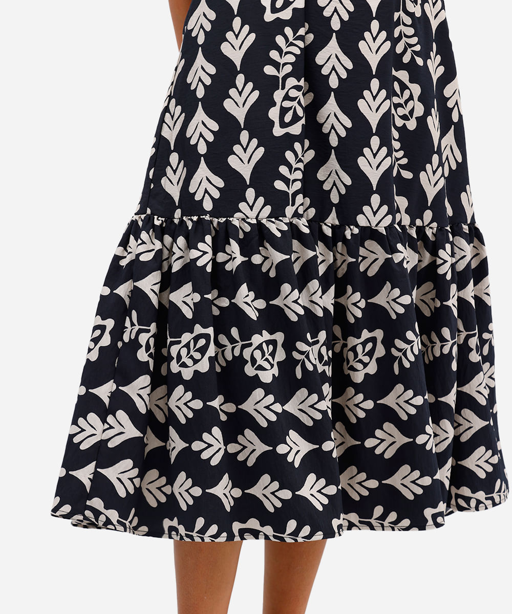 vestido midi feminino de viscose com recorte arabescos preto
