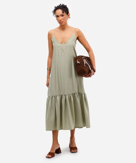 vestido midi feminino de viscose com recorte texturizado verde