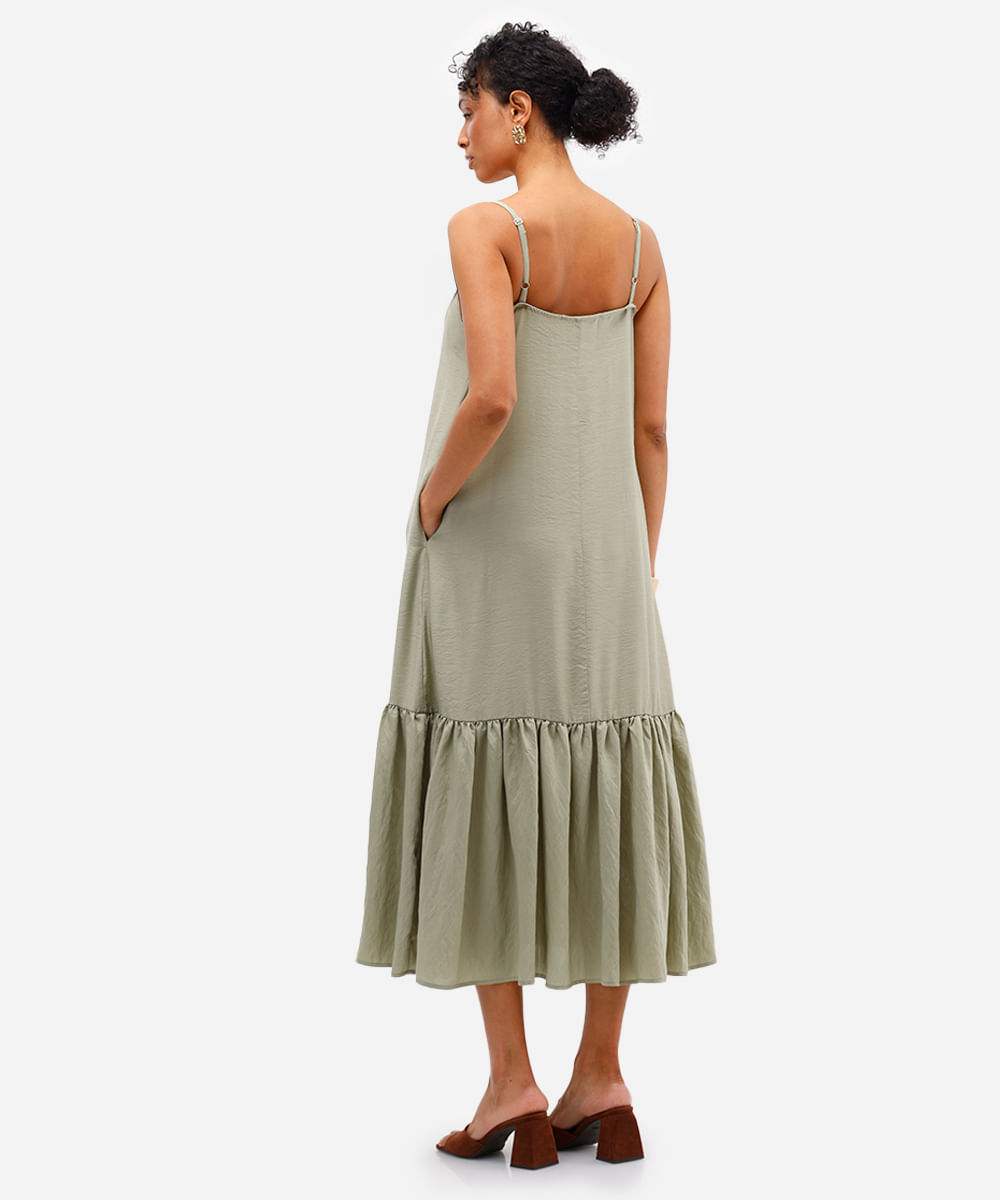 vestido midi feminino de viscose com recorte texturizado verde