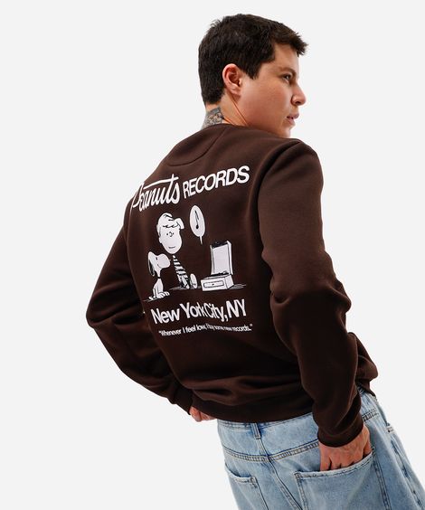 blusão masculino de moletom felpado snoopy marrom
