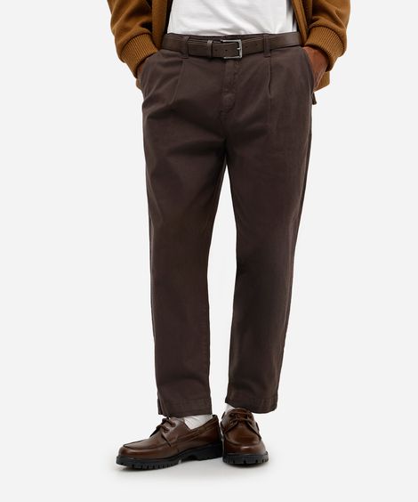 calça masculina de sarja cintura ajustável marrom