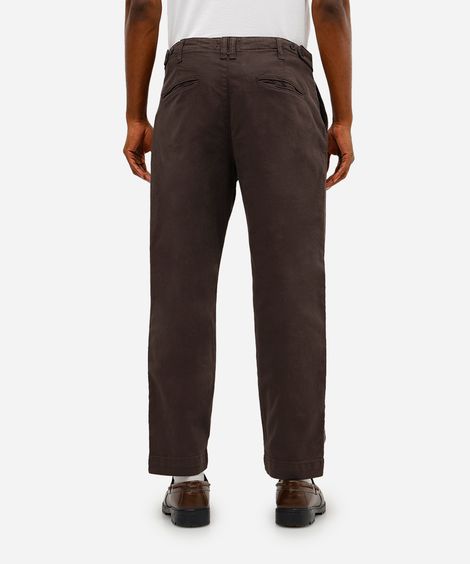 calça masculina de sarja cintura ajustável marrom