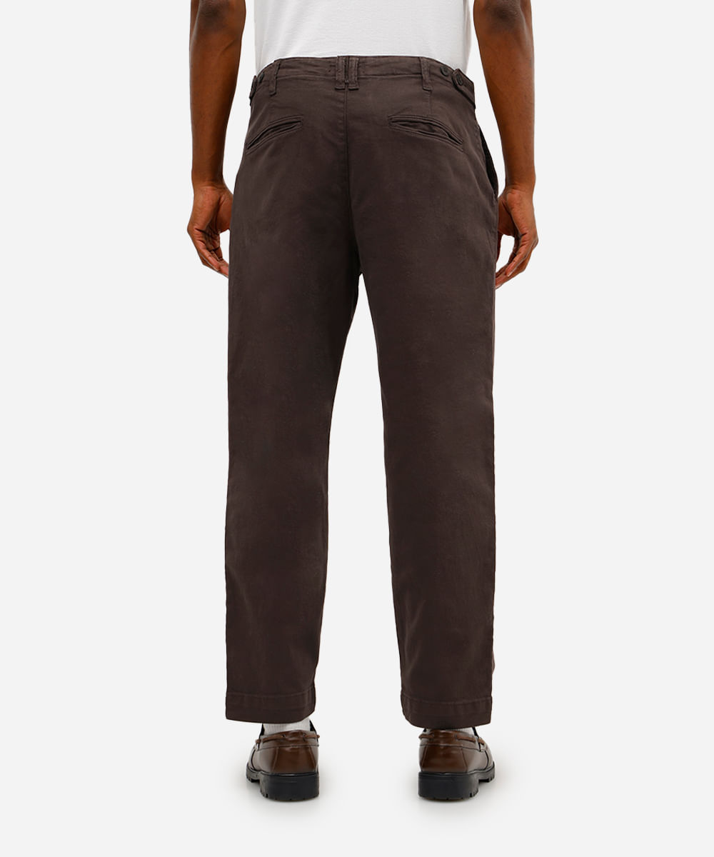 calça masculina de sarja cintura ajustável marrom
