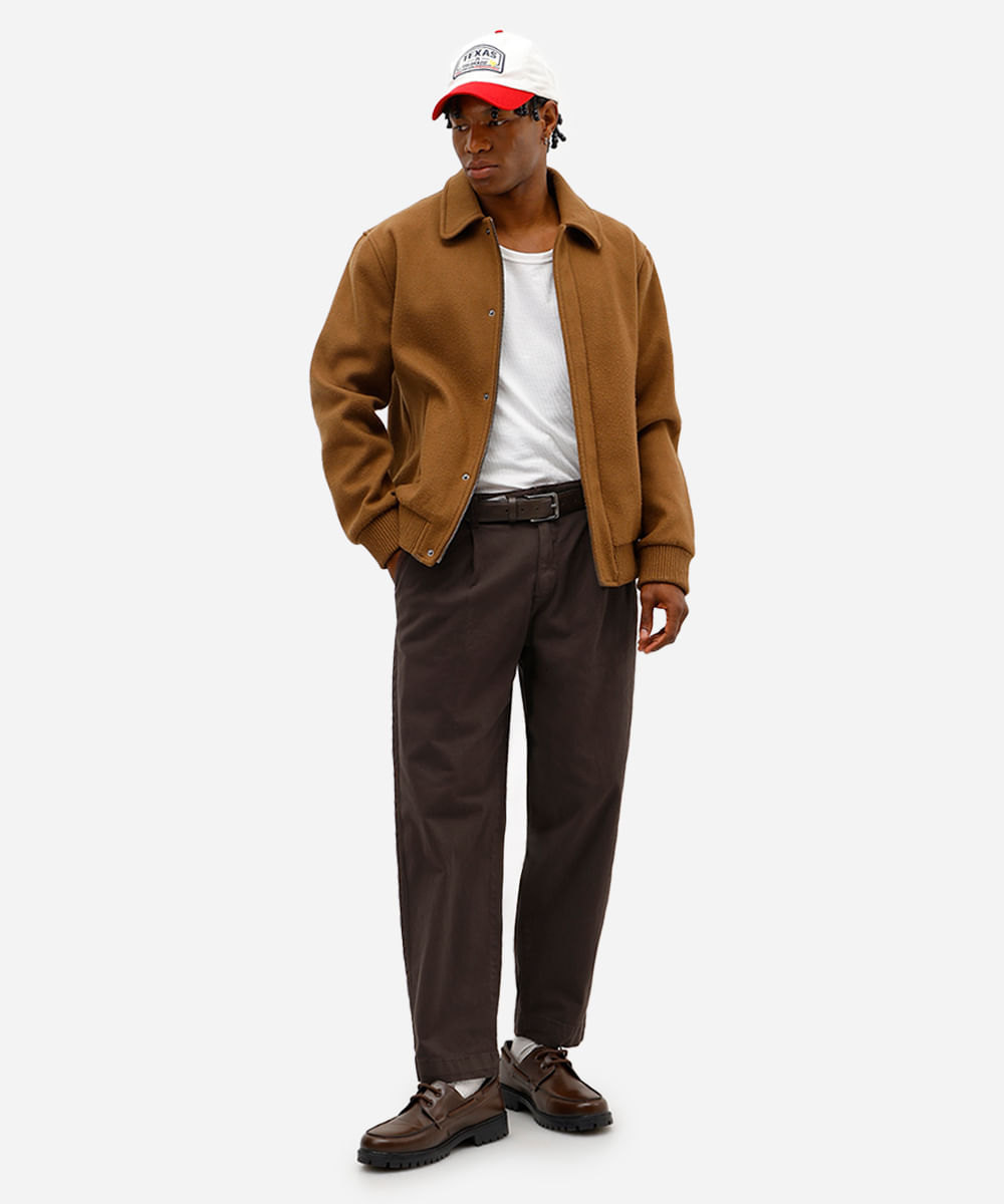 calça masculina de sarja cintura ajustável marrom