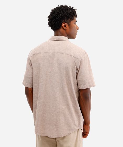 camisa comfort masculina com linho manga curta bege