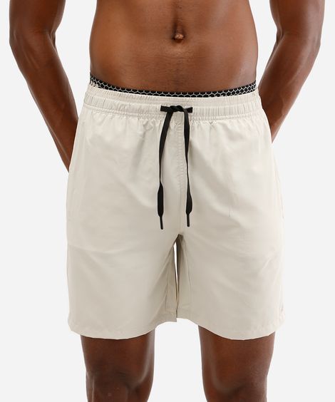 short reto com cós duplo esportivo bege