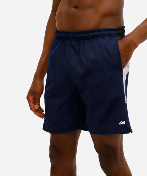 short masculino com bolsos e cordão azul