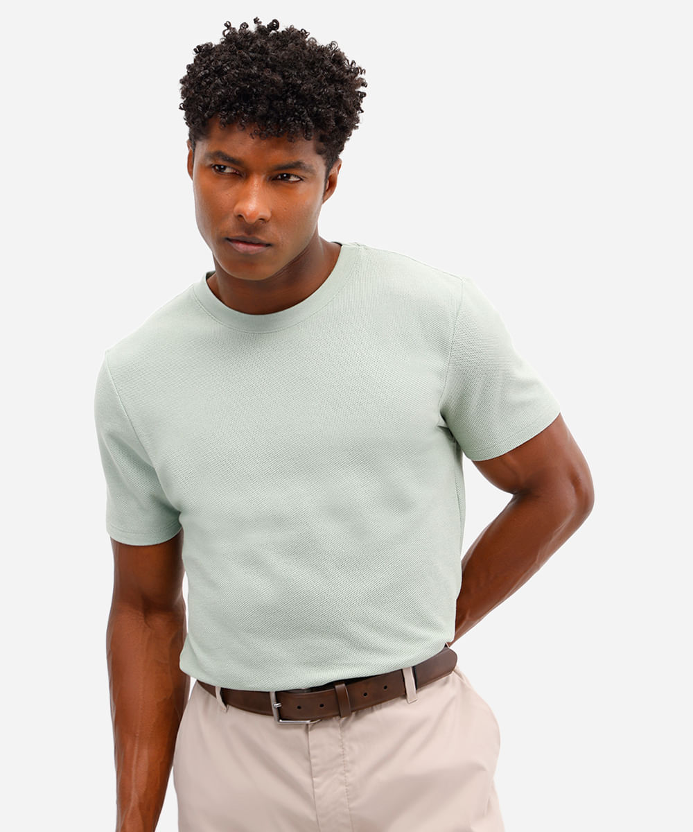 camiseta masculina manga curta texturizada verde