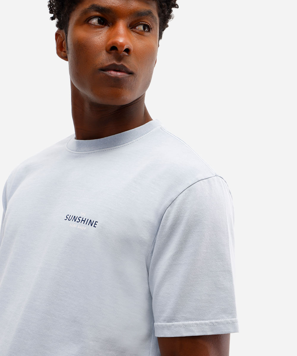 camiseta masculina de algodão estampada azul