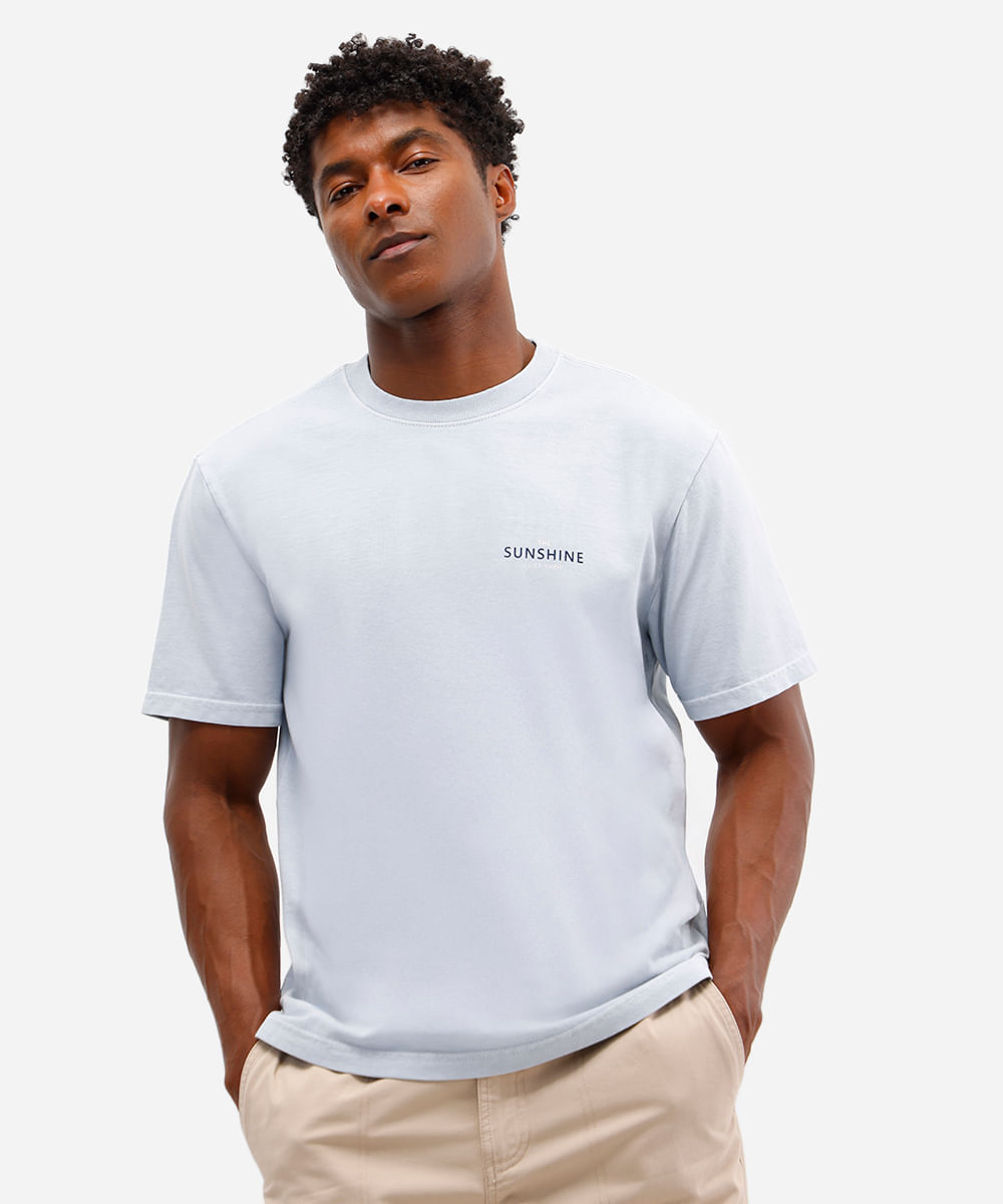 camiseta masculina de algodão estampada azul