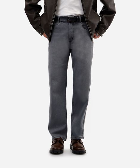 calça reta masculina jeans cinza
