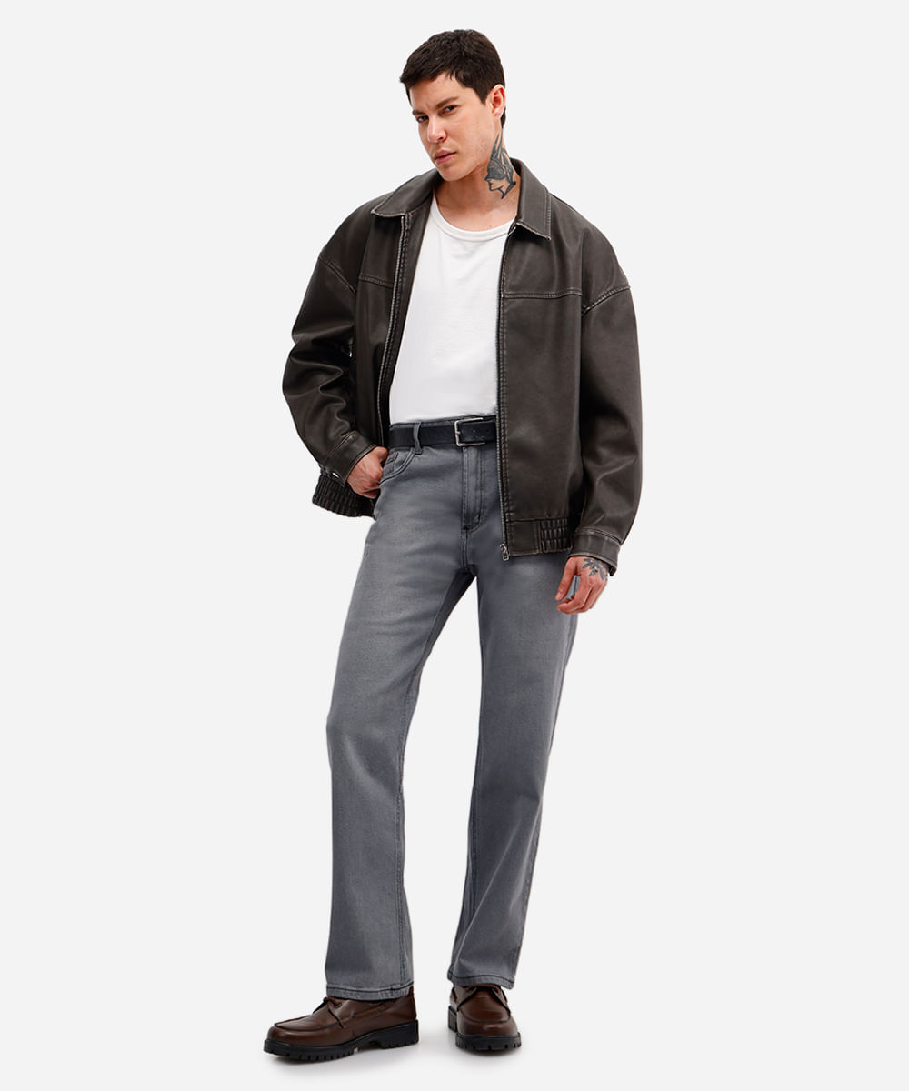 calça reta masculina jeans cinza