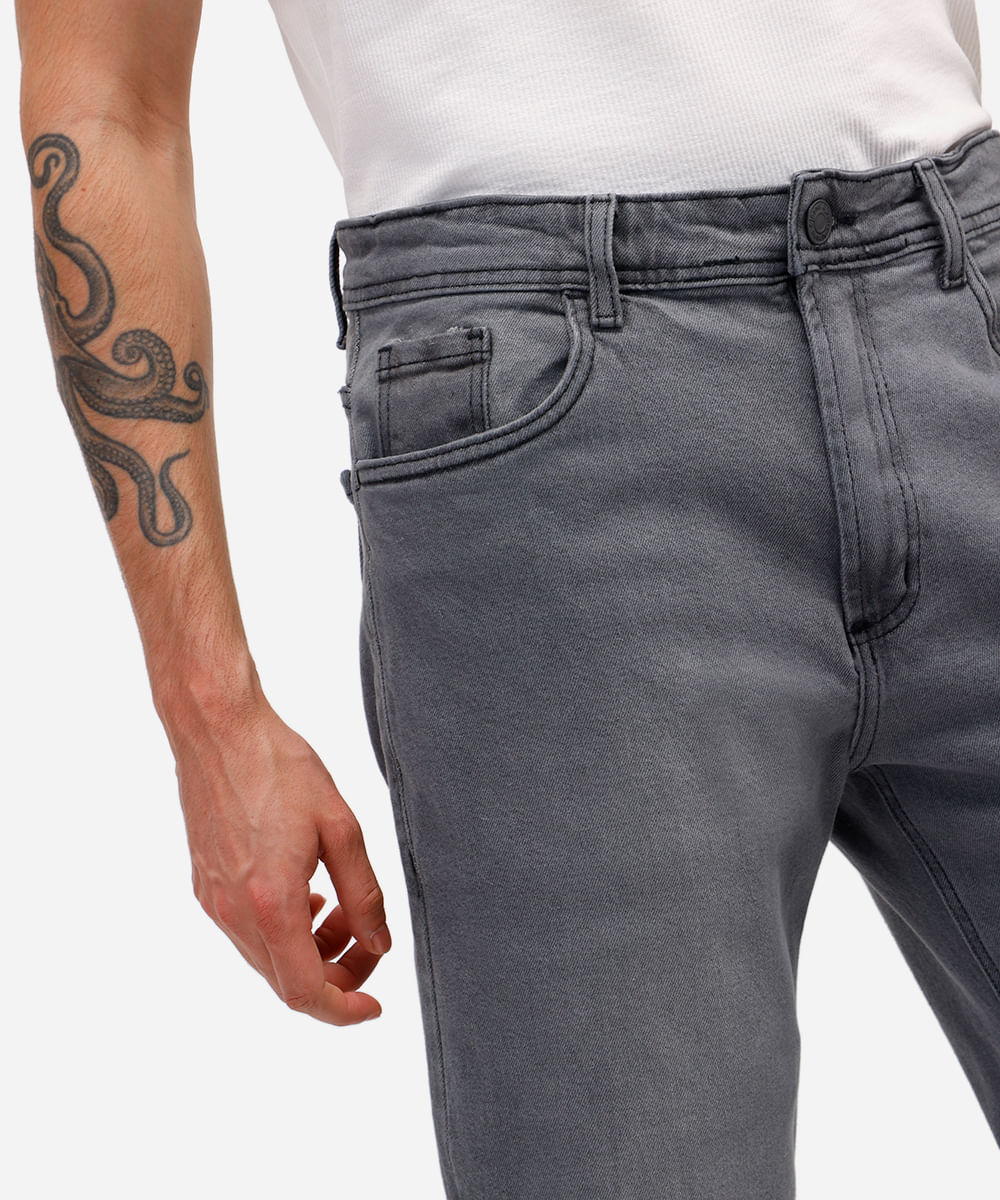 calça reta masculina jeans cinza