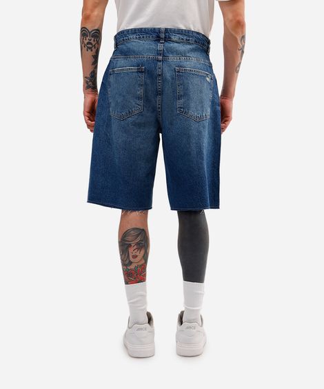 bermuda baggy masculina jeans destroyed azul