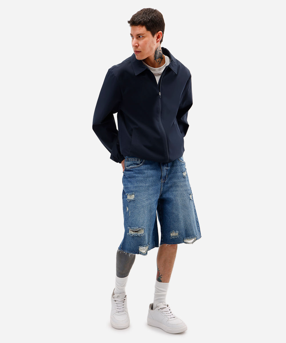 bermuda baggy masculina jeans destroyed azul