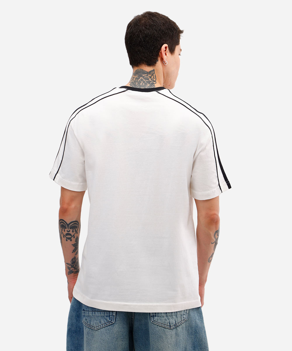 camiseta masculina de algodão com recorte e nervura off white
