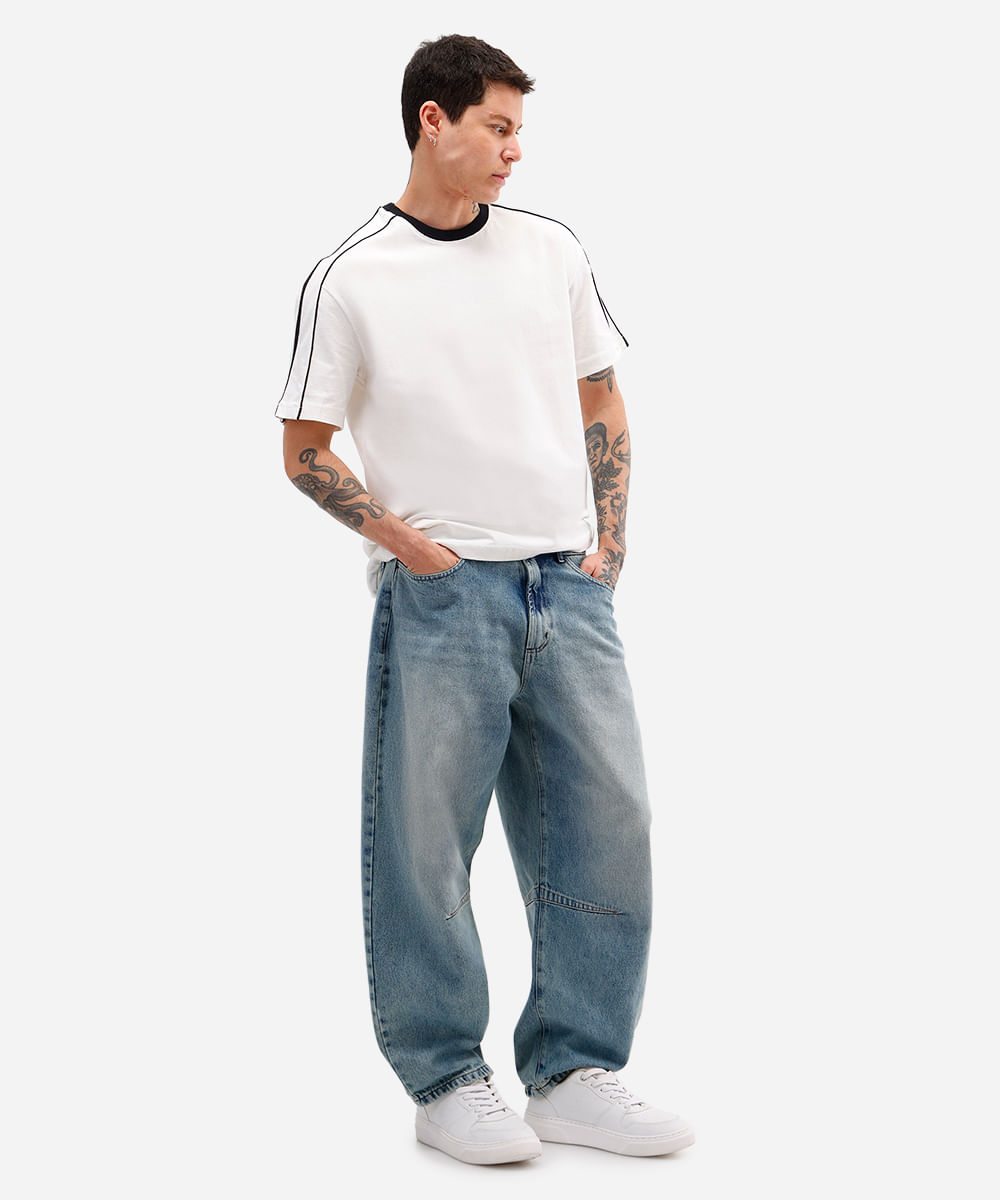 camiseta masculina de algodão com recorte e nervura off white