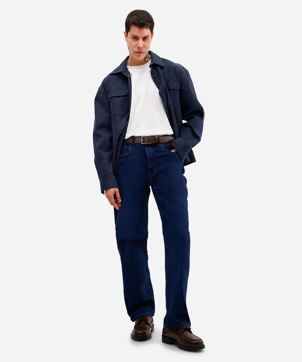 calça comfort reta masculina jeans azul