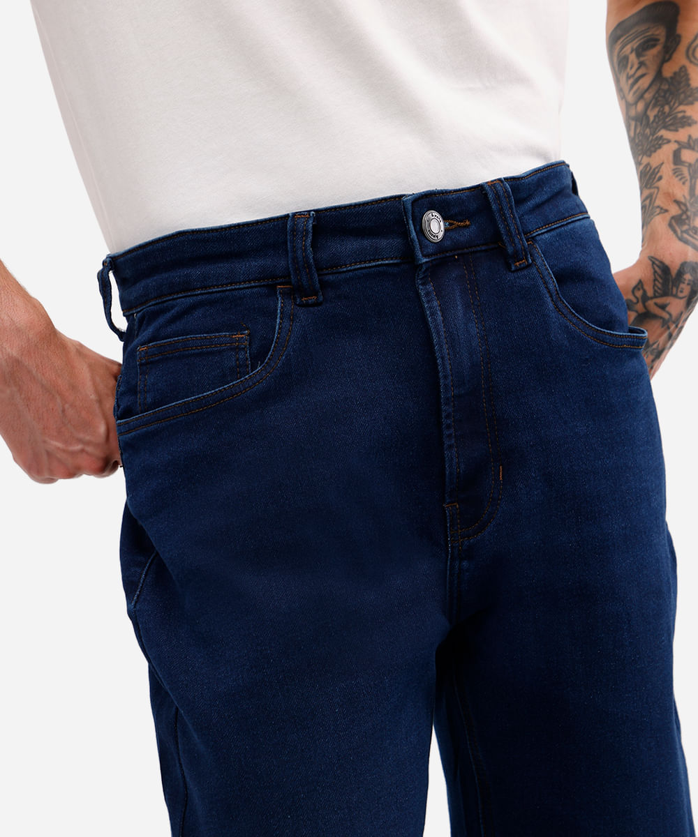 calça comfort reta masculina jeans azul