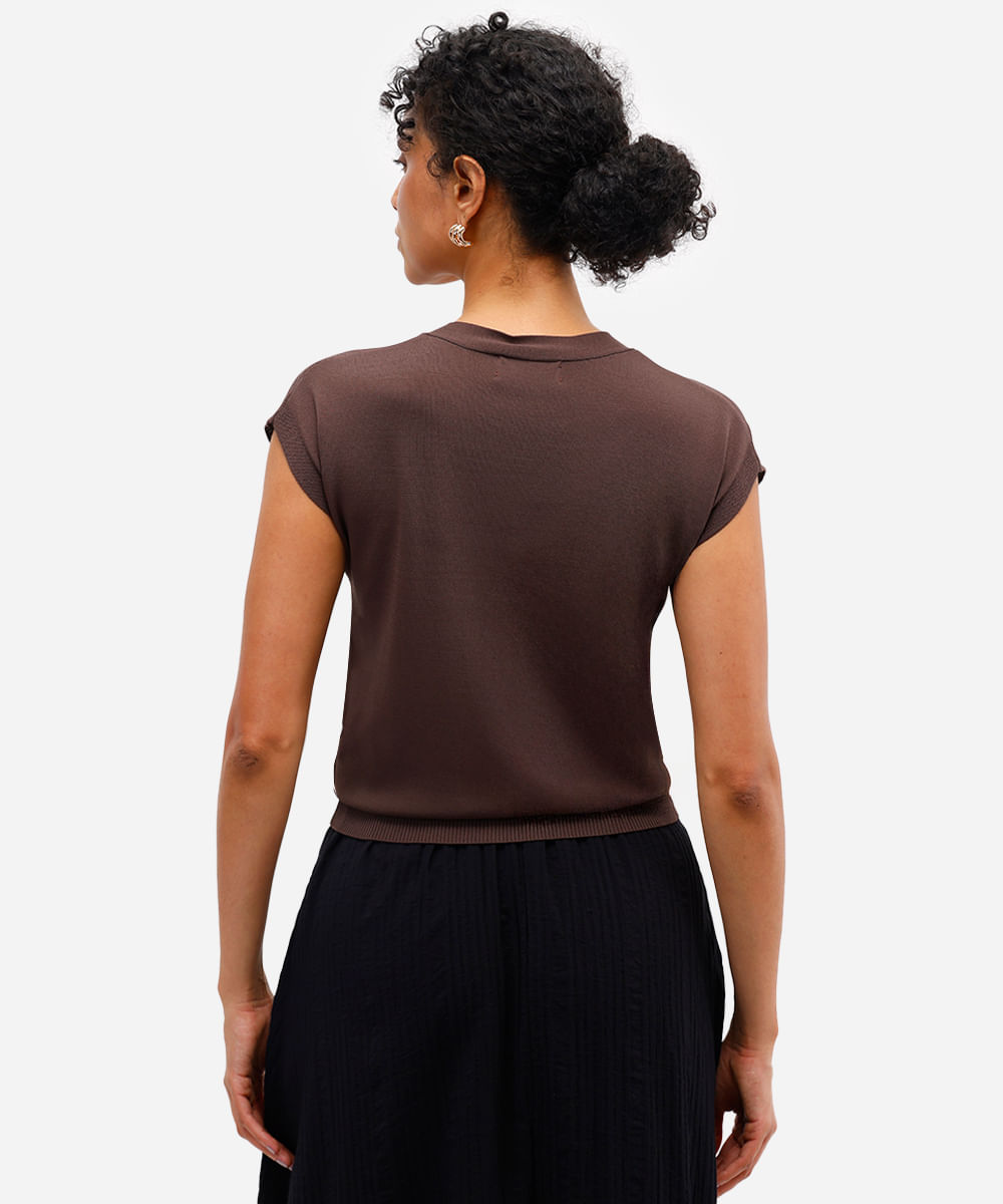 blusa feminina de tricot decote v marrom