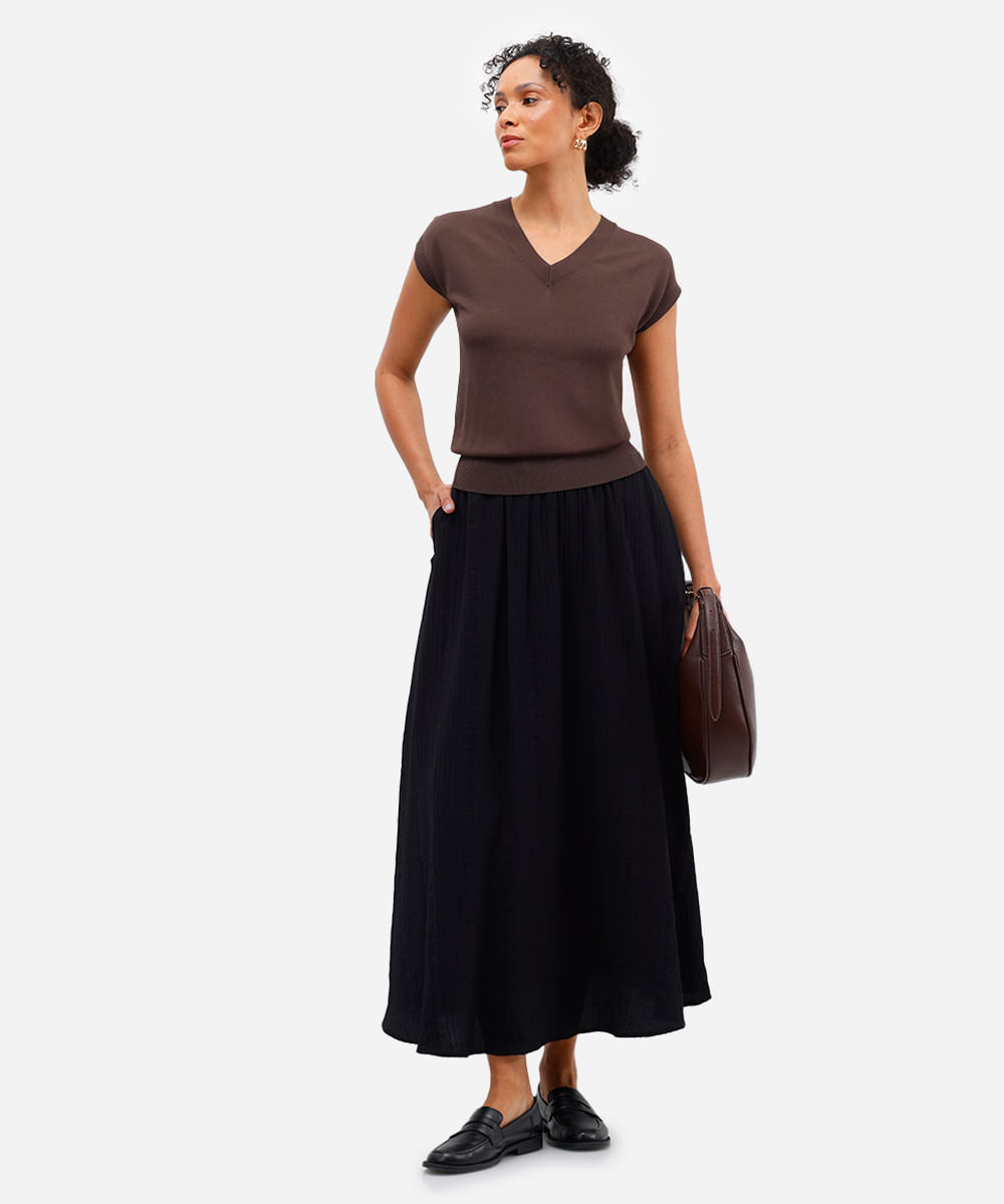 blusa feminina de tricot decote v marrom