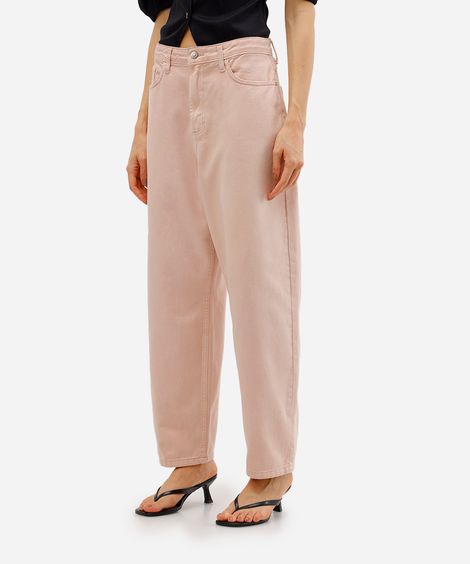 calça balloon feminina de sarja cintura alta rosa